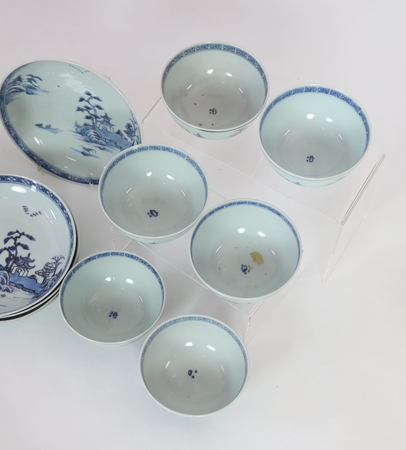 Twelve Chinese blue and white ‘Flying Geese’ bowls and saucer dishes, Nanking Cargo, c.1750